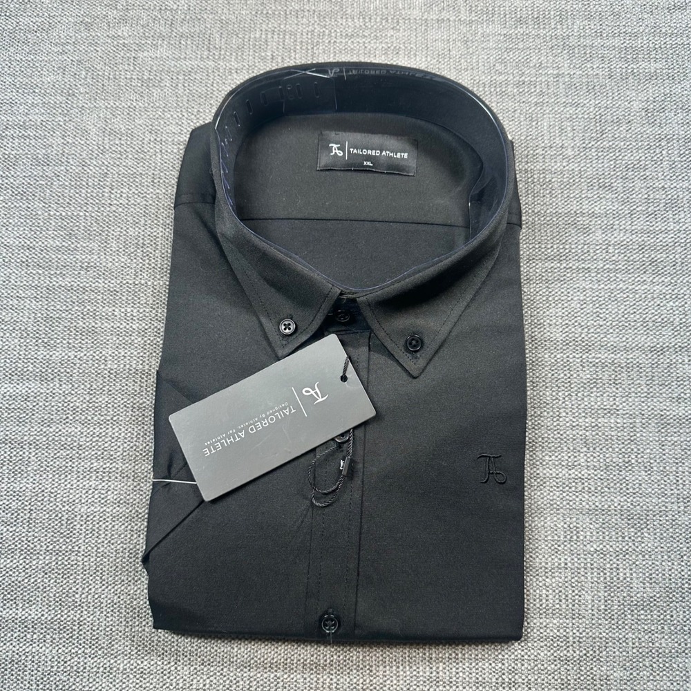 Tailored Athlete Button Down Shirt Mens XXL Black NEW Muscle Fit Short Sleeve